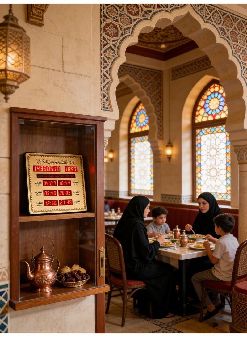 Crony Azan Prayer Clock, Digital LED Wall-Mounted AZAN Clock for Muslims - Reminder of Prayer Times with Islamic Calendar, Prayer Alarm Clock, Suitable for Home, Office, Mosque - Arabic Prayer Call 23x5x25cm - Image 5